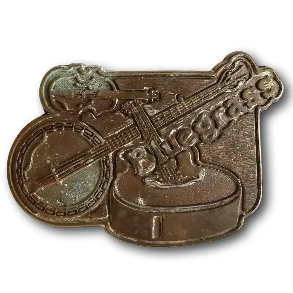 Vintage Belt Buckle Bluegrass Music Banjo Guitar Fiddle Violin‎ Gold Color Gift